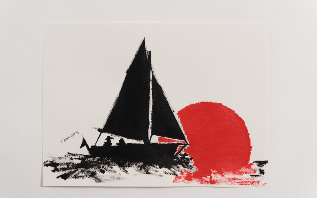 Sailboat painting by Tamassia Martins - Black & Red Series